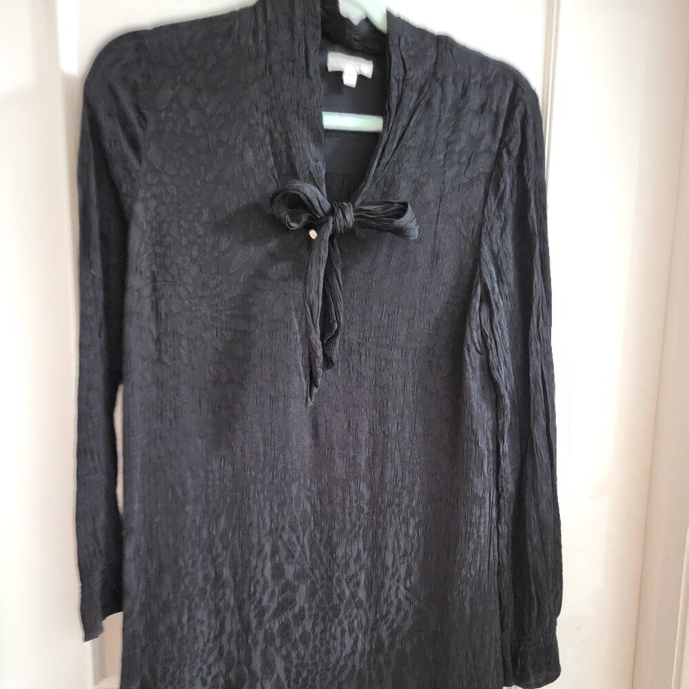 Addition Elle Black Textured Jacquard Tie-Neck Dress - Size 40